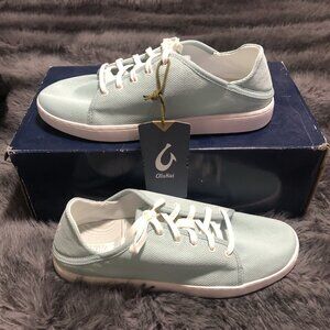 Olukai Women Pehuea Li Lace up Canvas Sneakers Shoes, Size 7, Swell/White Sand